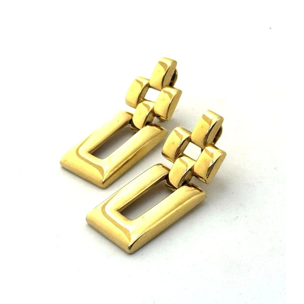Vintage Signed Monet Oversized Door Knocker Gold Tone Clip-on Earrings Rectangle
